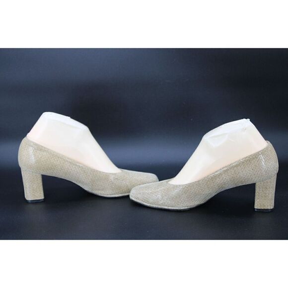 Stuart Weitzman Square Toe Tan Slip On Block Heels Women Sz 7.5 B - Picture 1 of 10